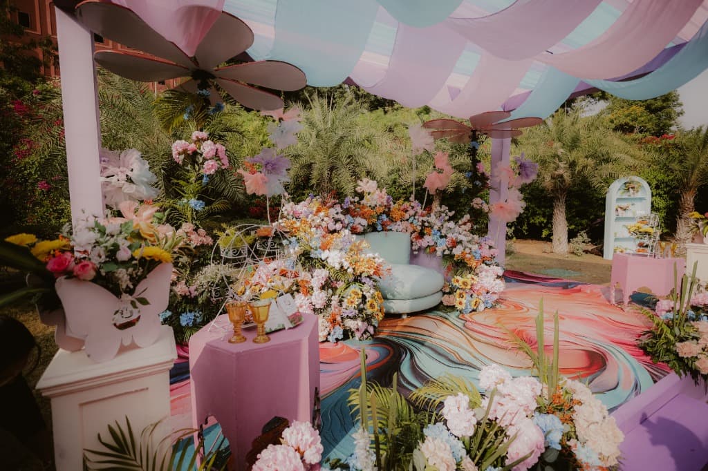 Floral wedding decor setup